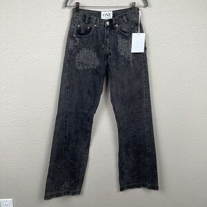 NWT One Teaspoon Tough Guys Jeans Basalt Black Distressed Wide Leg Sz 26